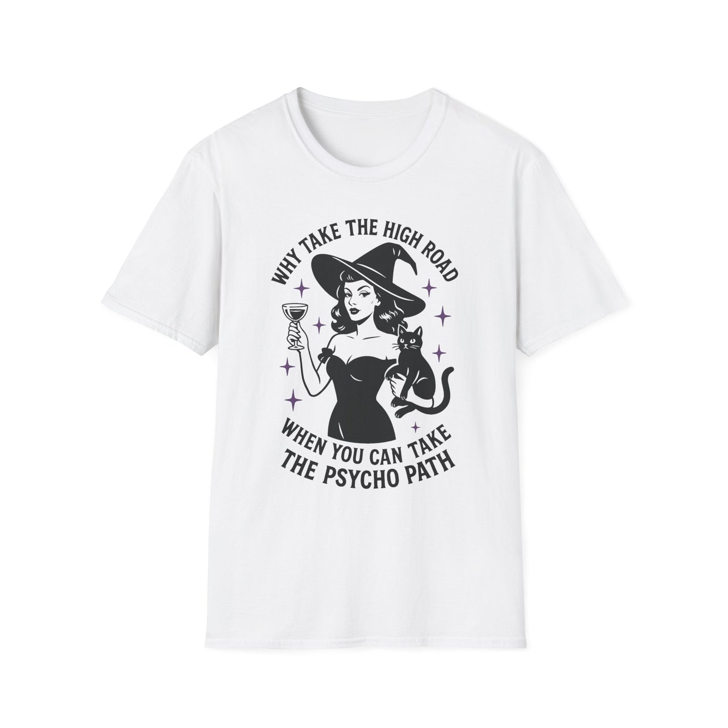 Witchy Psycho Path T-Shirt, Fun Graphic Tee, Gift for Halloween, Unisex Casual Wear, Alternative Fashion Statement