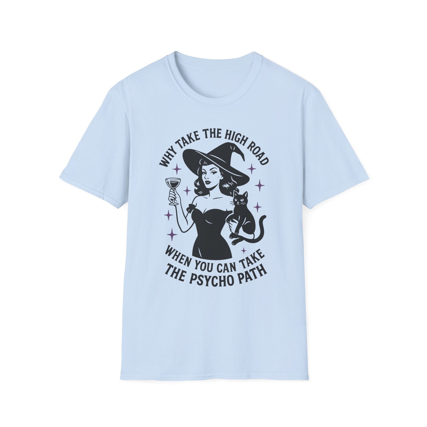 Witchy Psycho Path T-Shirt, Fun Graphic Tee, Gift for Halloween, Unisex Casual Wear, Alternative Fashion Statement