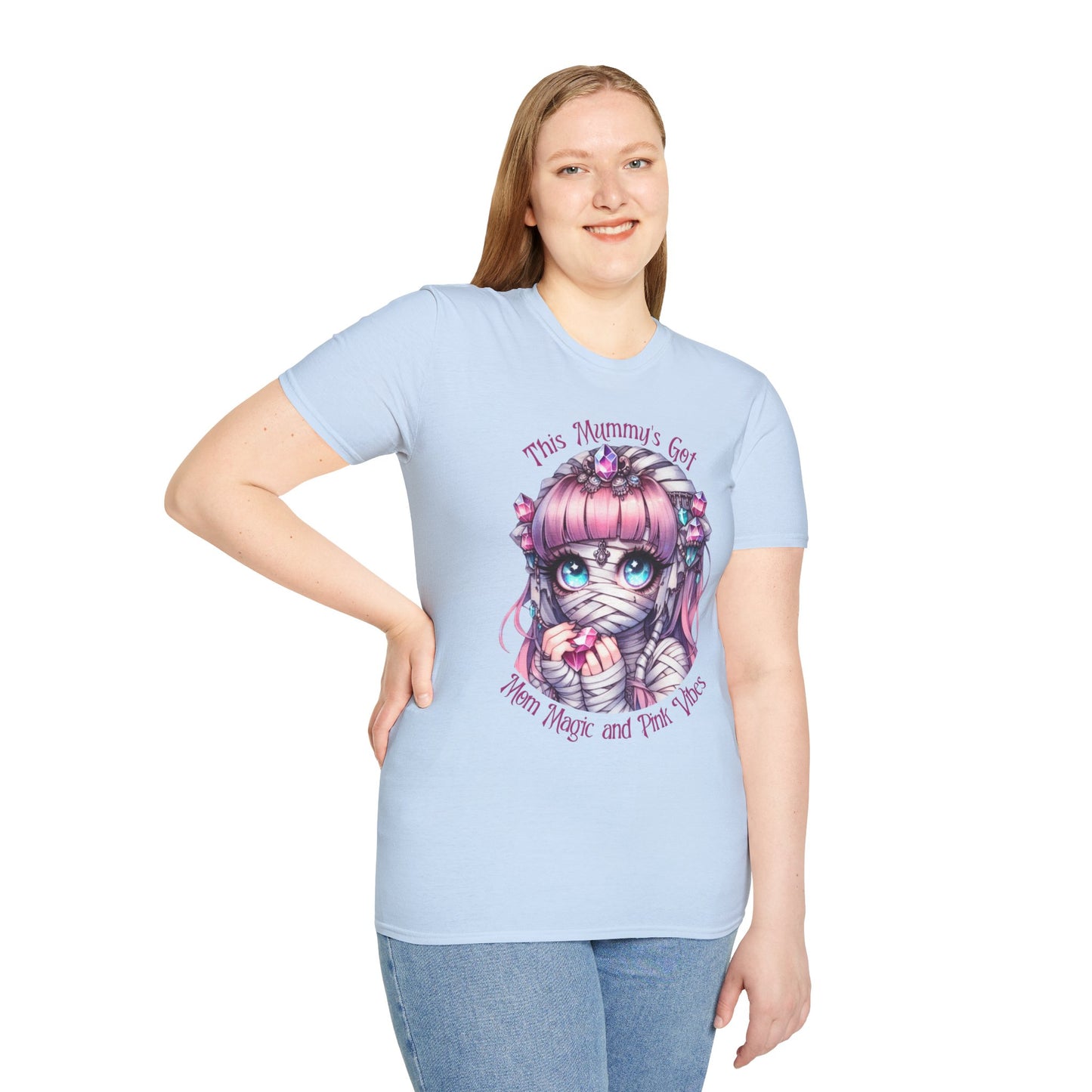Mummy Pink Vibes T-Shirt | Unisex Softstyle Tee, Cute Gift, Casual Wear, Celebrating Magic, Everyday Comfort