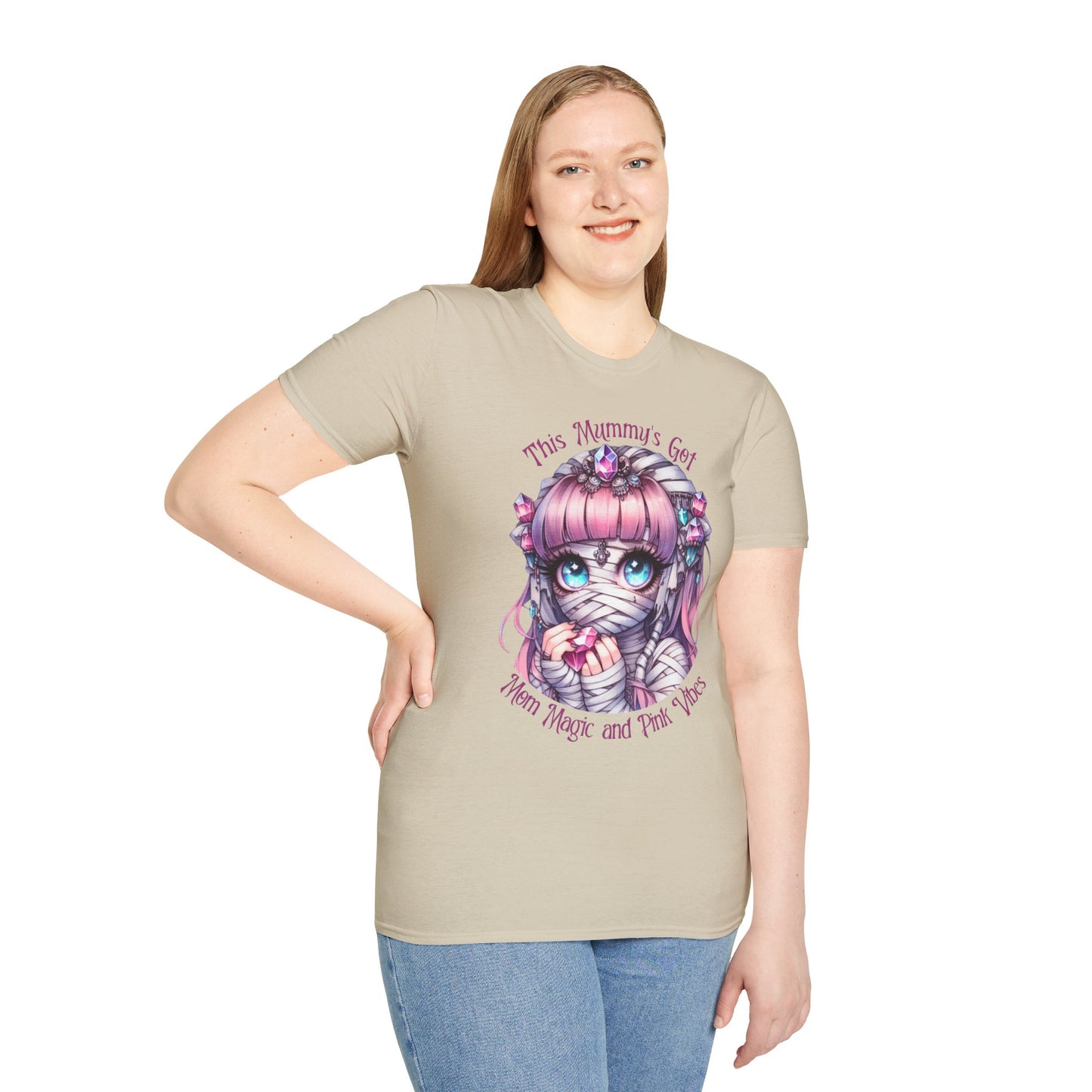 Mummy Pink Vibes T-Shirt | Unisex Softstyle Tee, Cute Gift, Casual Wear, Celebrating Magic, Everyday Comfort