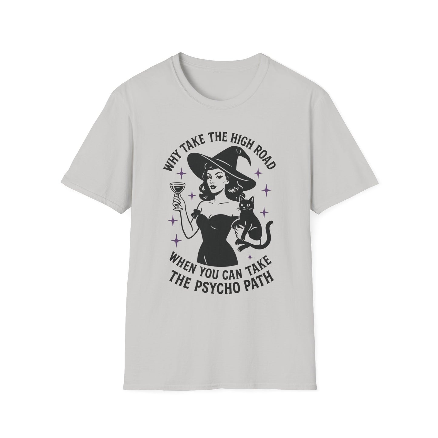 Witchy Psycho Path T-Shirt, Fun Graphic Tee, Gift for Halloween, Unisex Casual Wear, Alternative Fashion Statement
