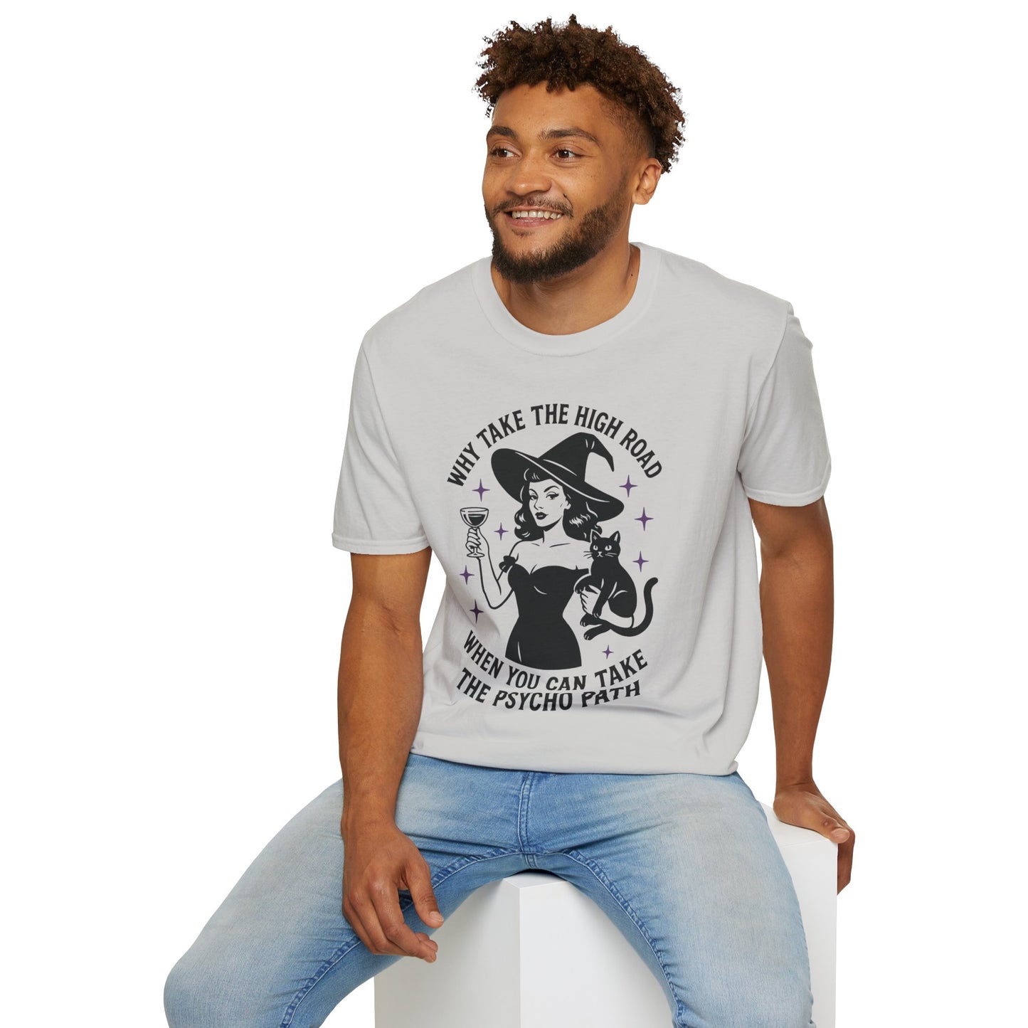 Witchy Psycho Path T-Shirt, Fun Graphic Tee, Gift for Halloween, Unisex Casual Wear, Alternative Fashion Statement