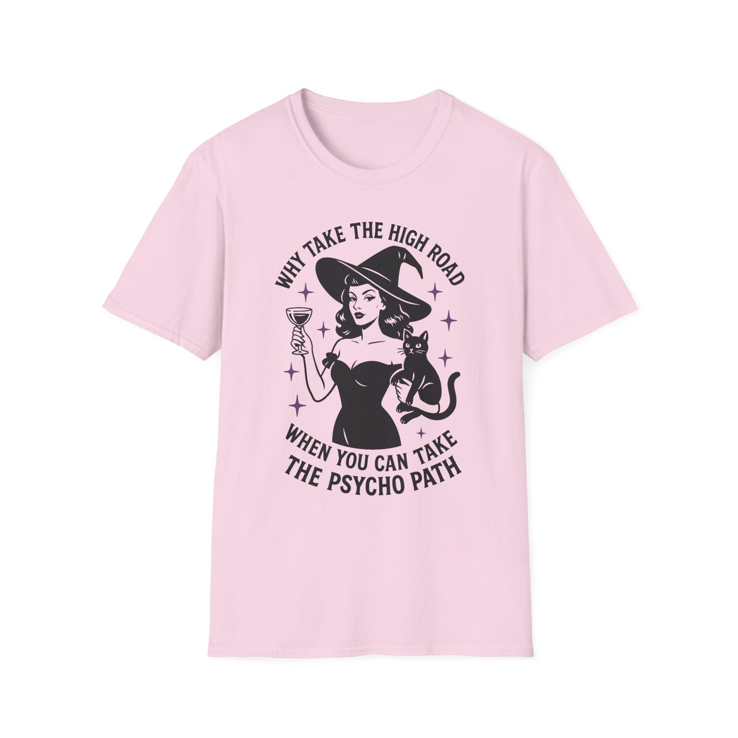 Witchy Psycho Path T-Shirt, Fun Graphic Tee, Gift for Halloween, Unisex Casual Wear, Alternative Fashion Statement