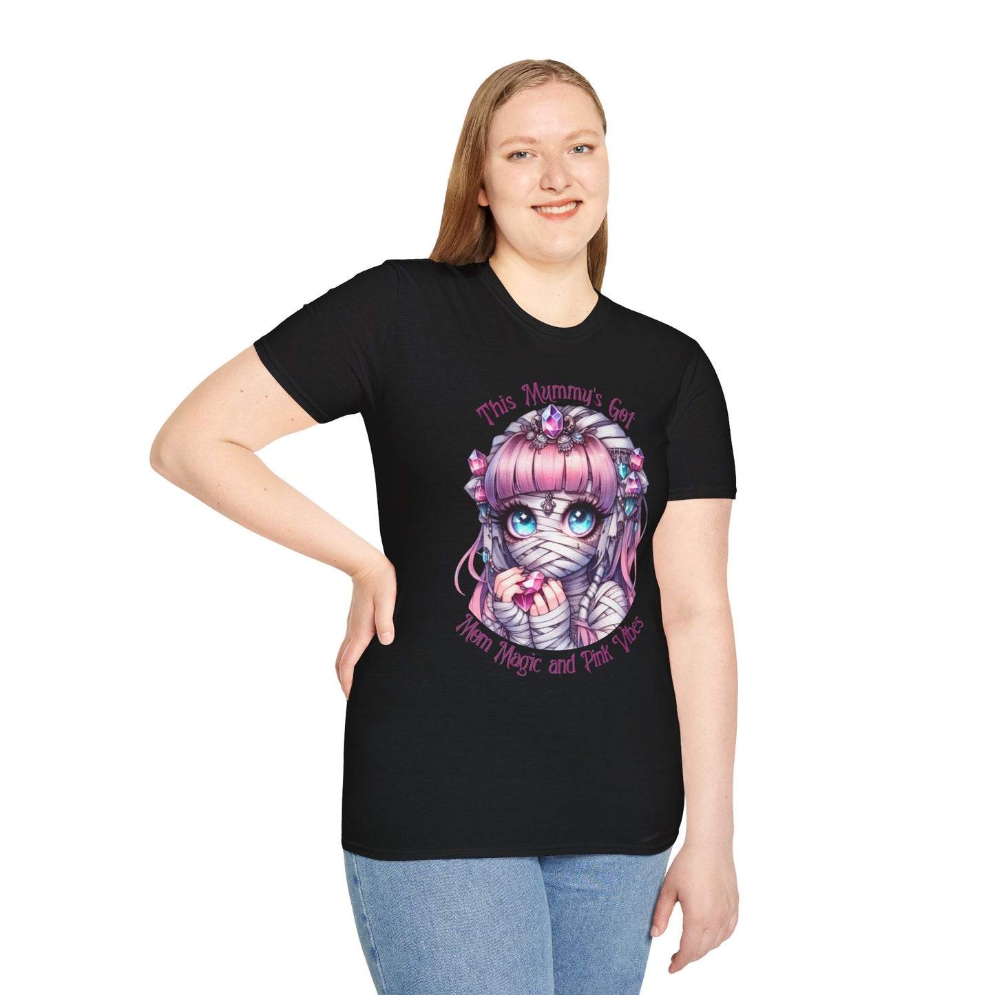 Mummy Pink Vibes T-Shirt | Unisex Softstyle Tee, Cute Gift, Casual Wear, Celebrating Magic, Everyday Comfort