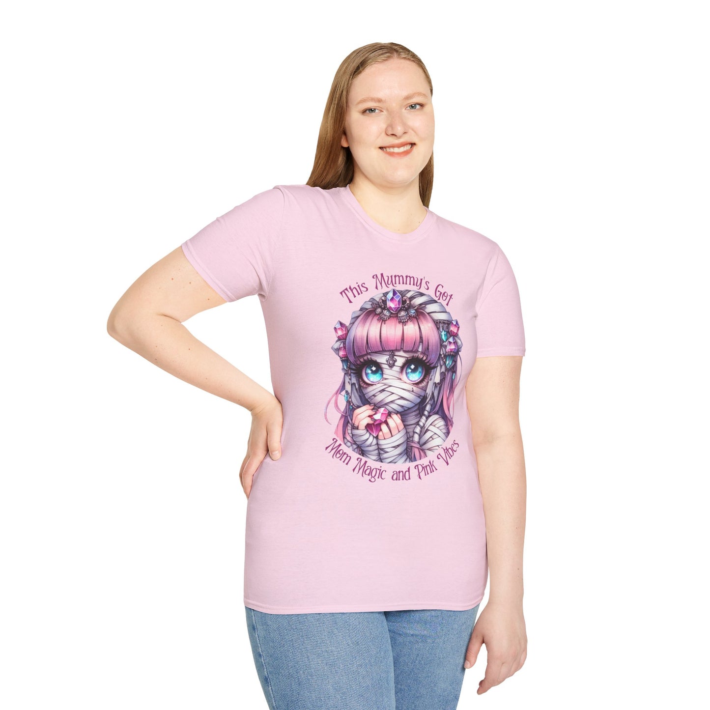 Mummy Pink Vibes T-Shirt | Unisex Softstyle Tee, Cute Gift, Casual Wear, Celebrating Magic, Everyday Comfort